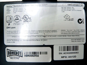 Lot Of 5 Sentry Switched Cabinet Distribution Unit CWB-24V2A311A1